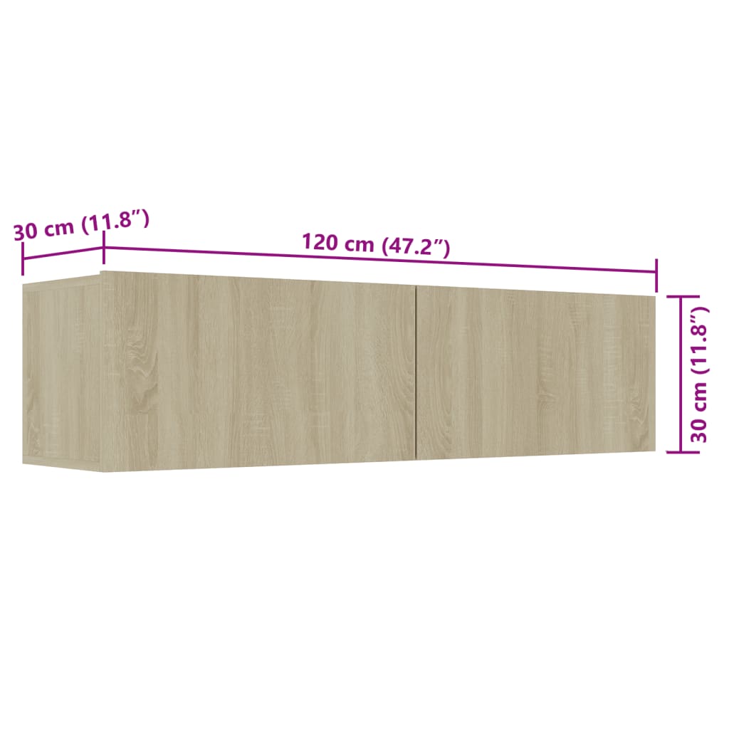 Tv-wandmeubel 120x30x30 cm bewerkt hout bruin eikenkleur