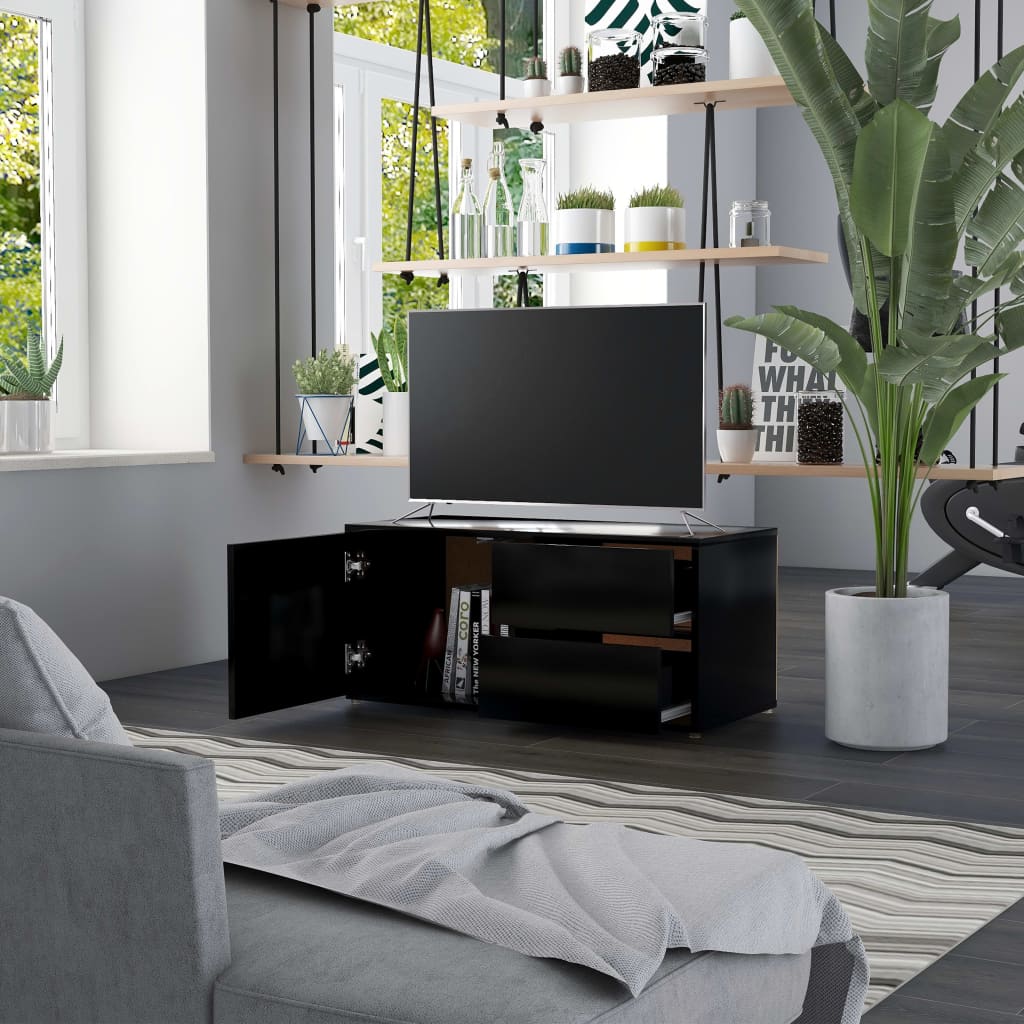 Meuble TV 80x34x36 cm ouvré en bois couleur chêne