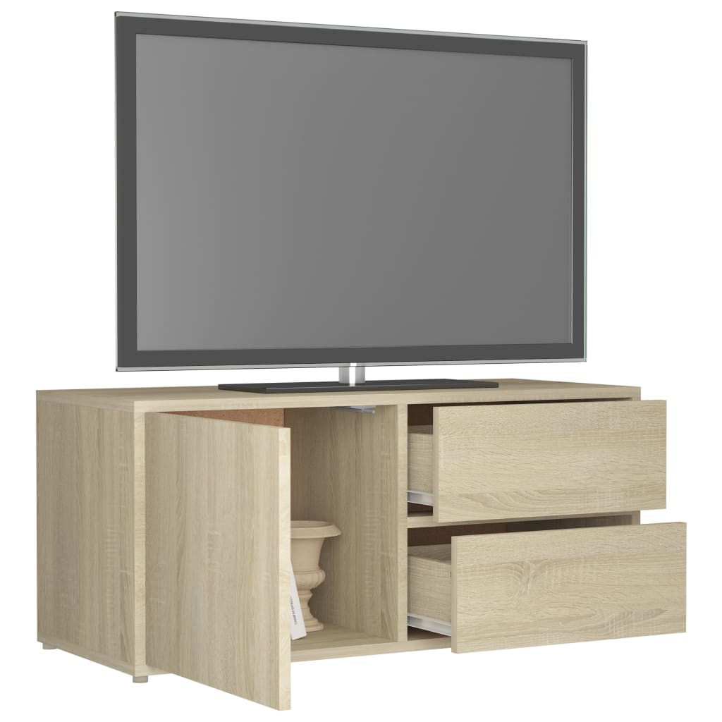 Meuble TV 80x34x36 cm ouvré en bois couleur chêne