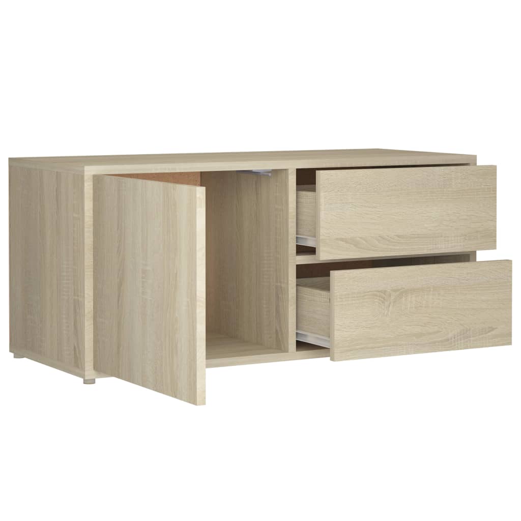 Meuble TV 80x34x36 cm ouvré en bois couleur chêne