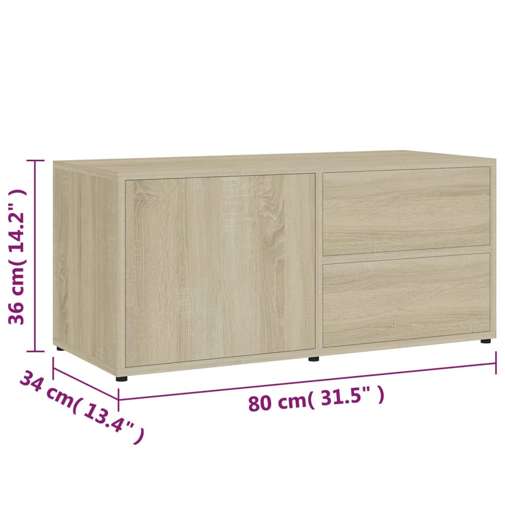 Meuble TV 80x34x36 cm ouvré en bois couleur chêne