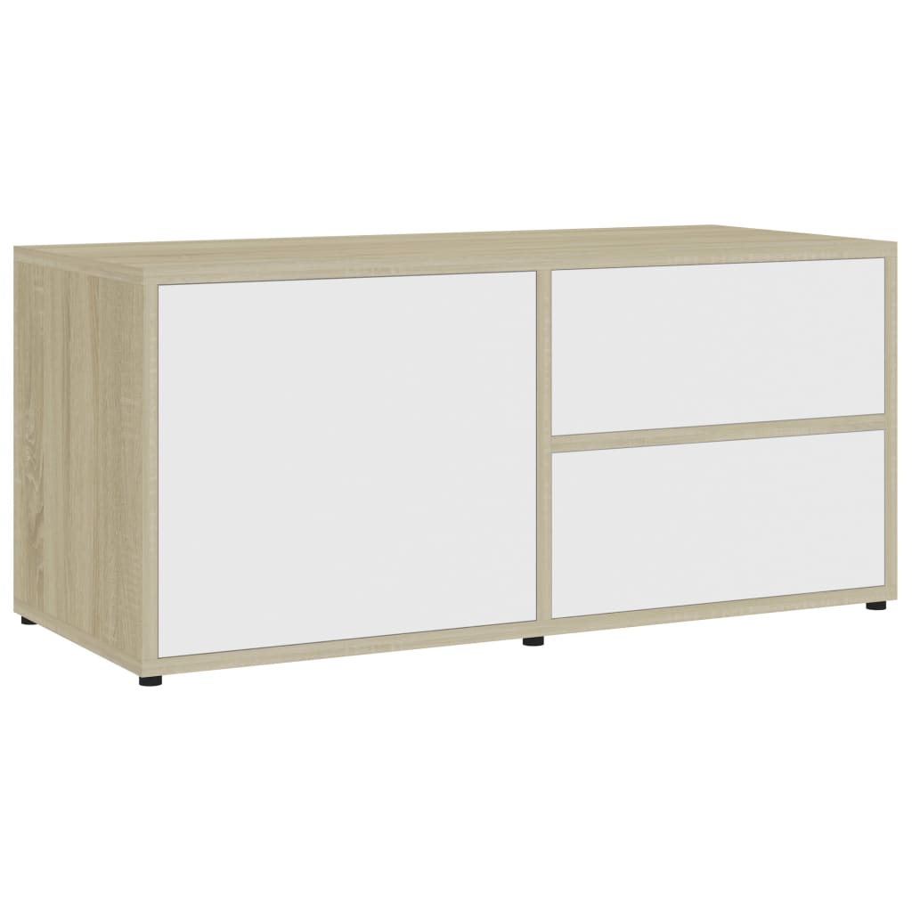 Meuble TV 80x34x36 cm ouvré en bois couleur chêne