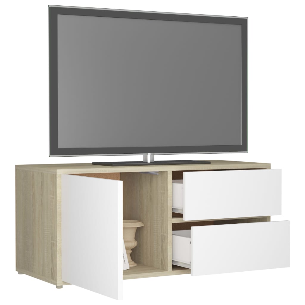 Meuble TV 80x34x36 cm ouvré en bois couleur chêne