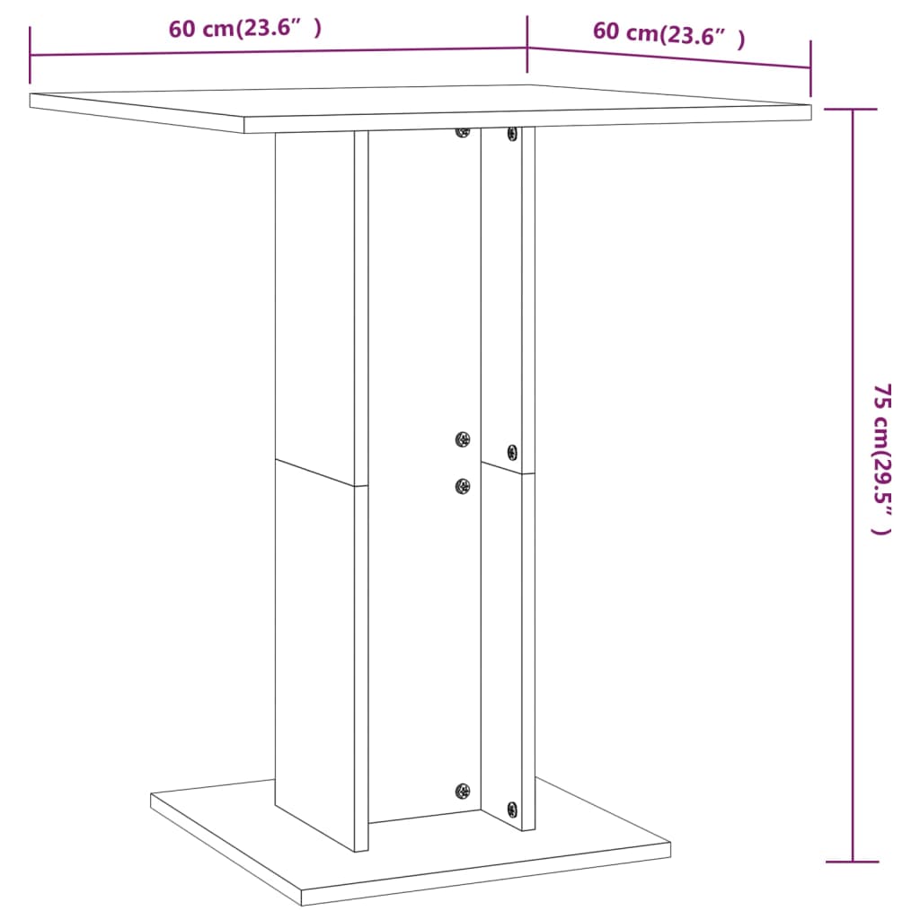 Table bistro 60x60x75 cm bois fini couleur chêne marron