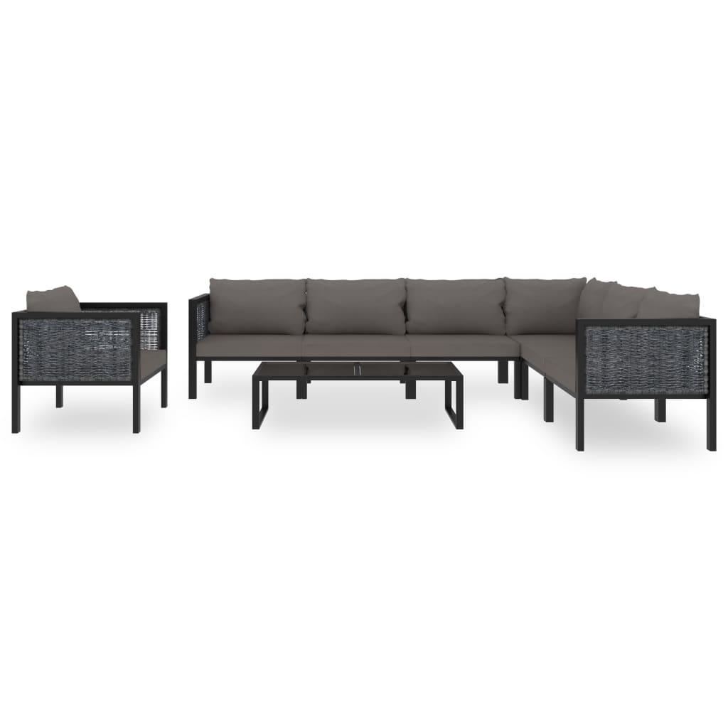 Ensemble lounge 8 pièces avec coussins poly rotin anthracite