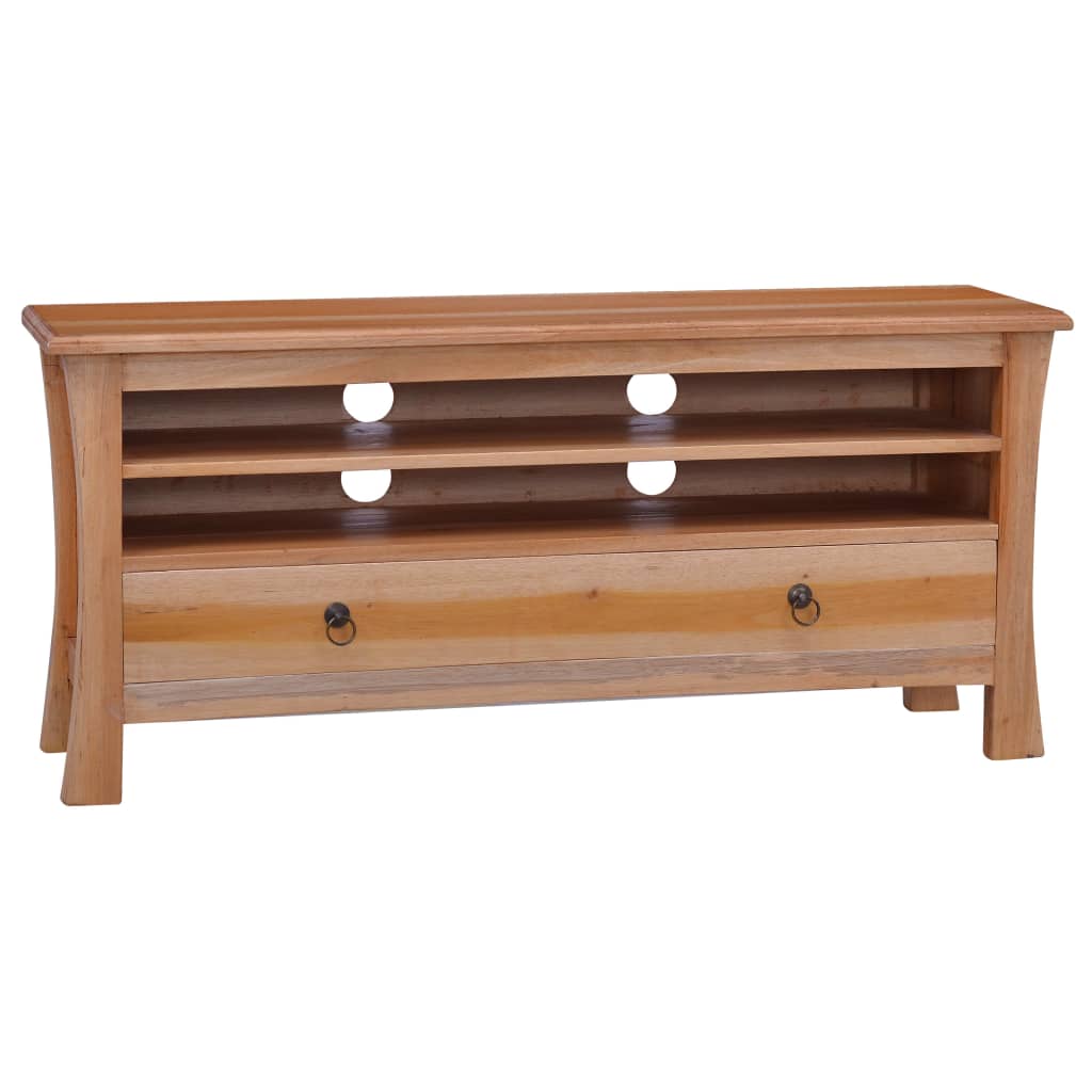 Meuble TV 100x30x45 cm en bois d'acajou massif, couleur café clair