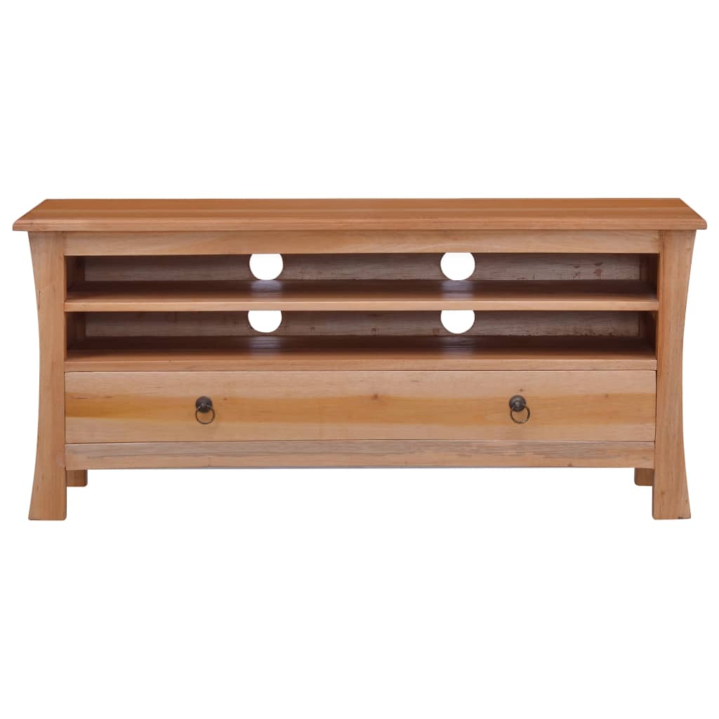 Meuble TV 100x30x45 cm en bois d'acajou massif, couleur café clair