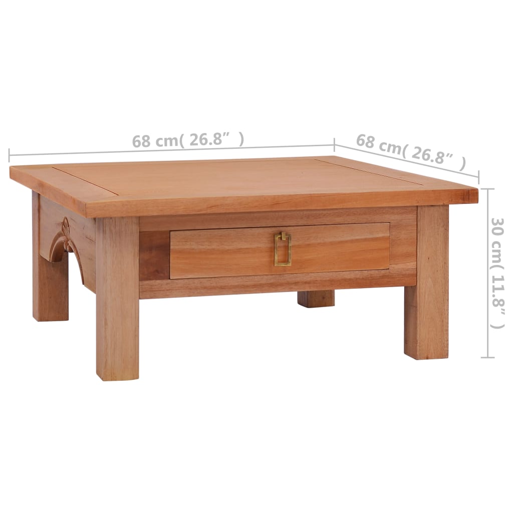 Table basse 68x68x30 cm bois d'acajou massif marron classique