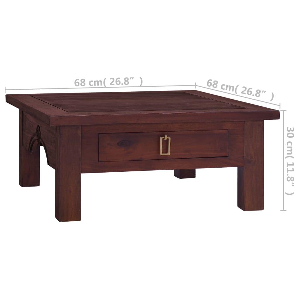 Table basse 68x68x30 cm bois d'acajou massif marron classique