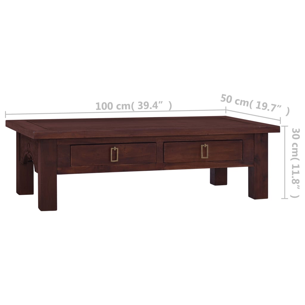 Table basse 68x68x30 cm bois d'acajou massif marron classique