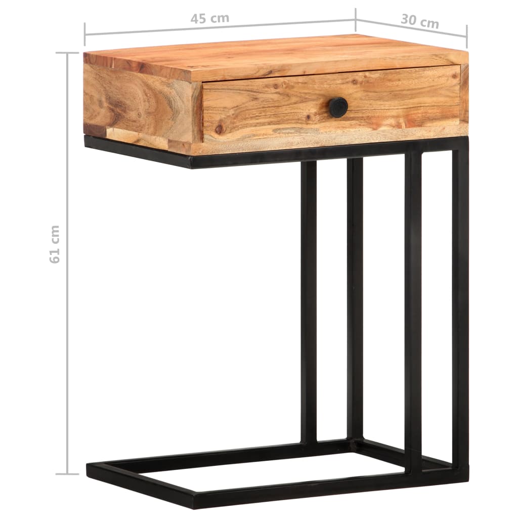 Table d'appoint en forme de U 45x30x61 cm en bois d'acacia massif