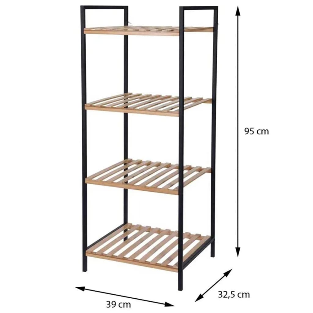 Bathroom Solutions Étagère de rangement avec 4 étagères en bambou et acier