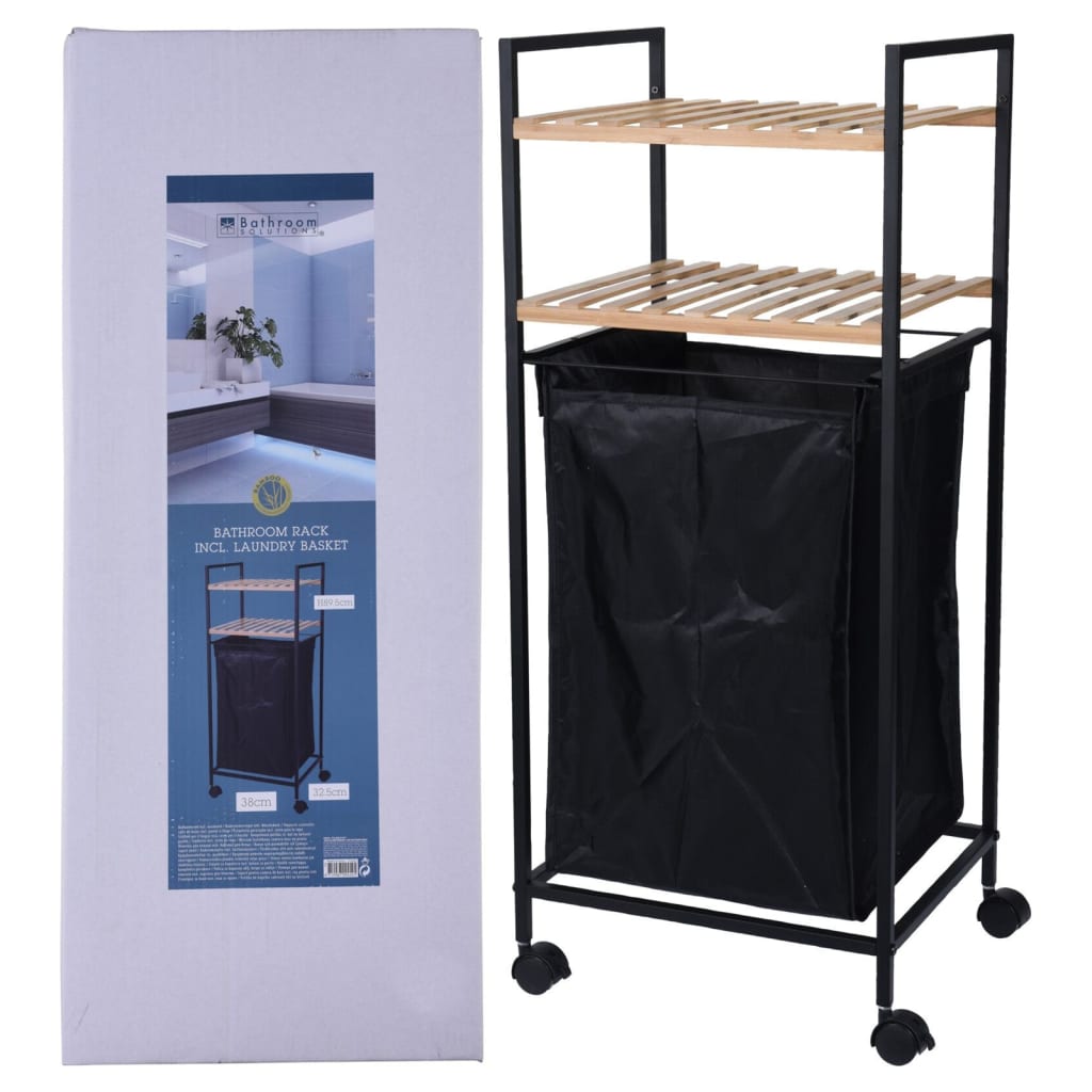 Bathroom Solutions Opbergrek met 2 schappen en wasmand 109 cm bamboe