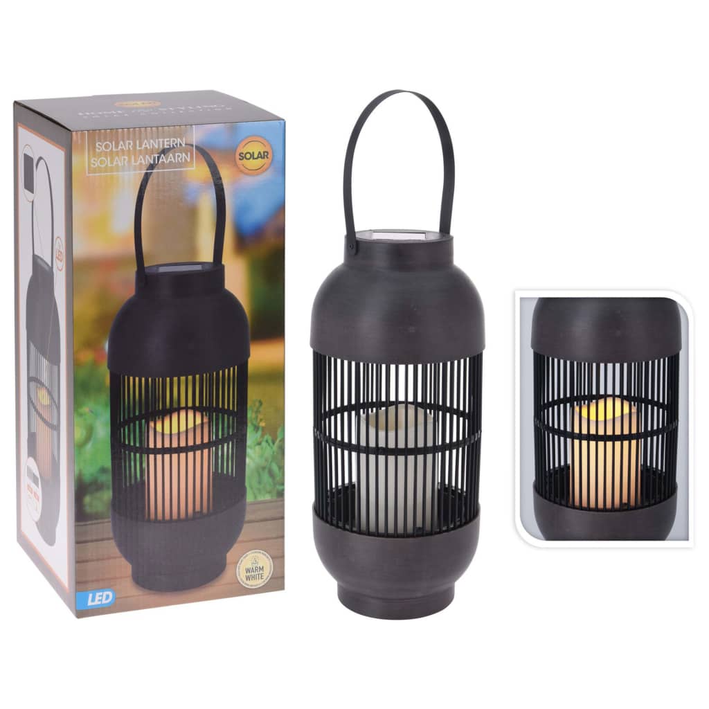 ProGarden Lanterne avec bougie solaire LED rotin noir