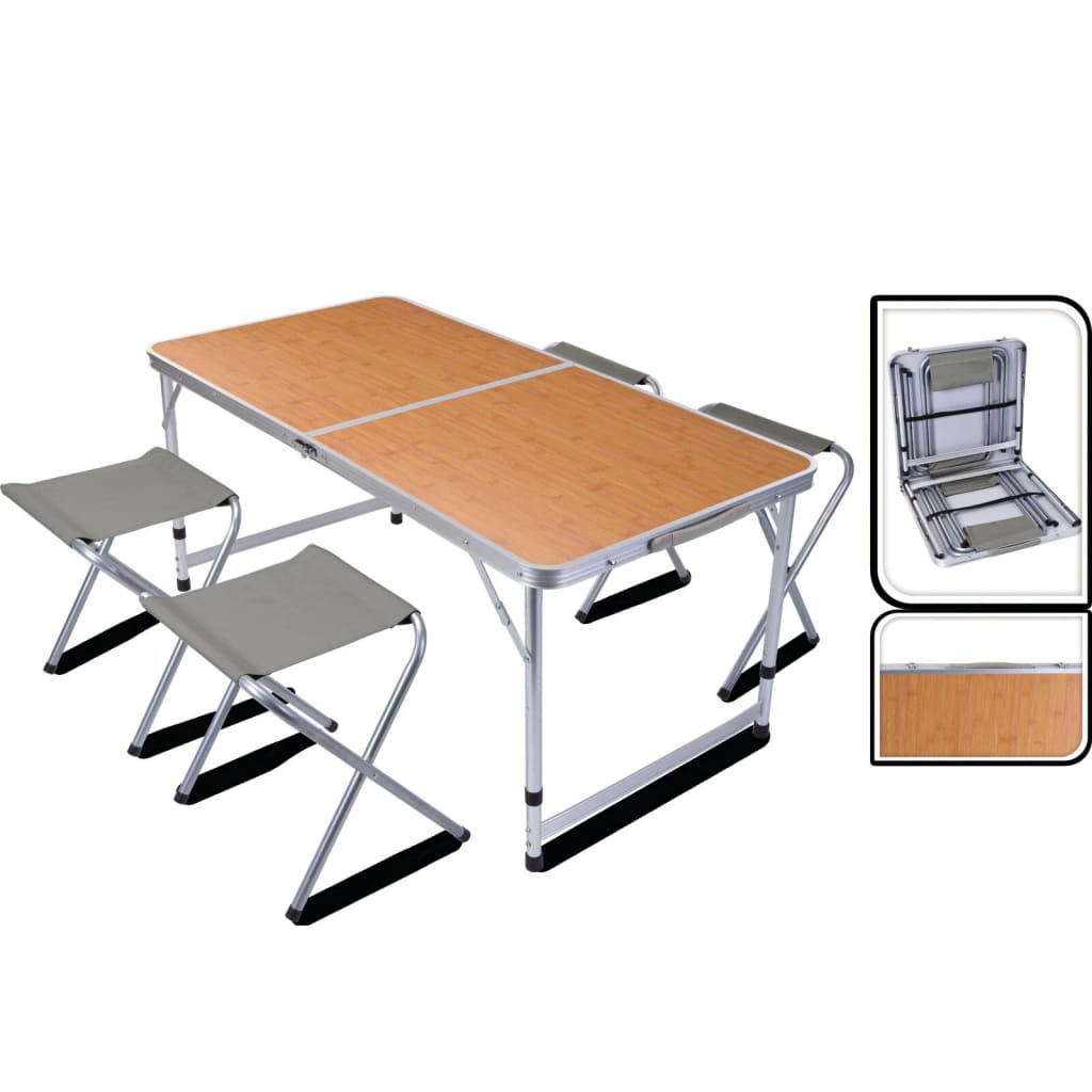 Redcliffs Table de camping pliante avec 4 chaises 120x60x70 cm gris