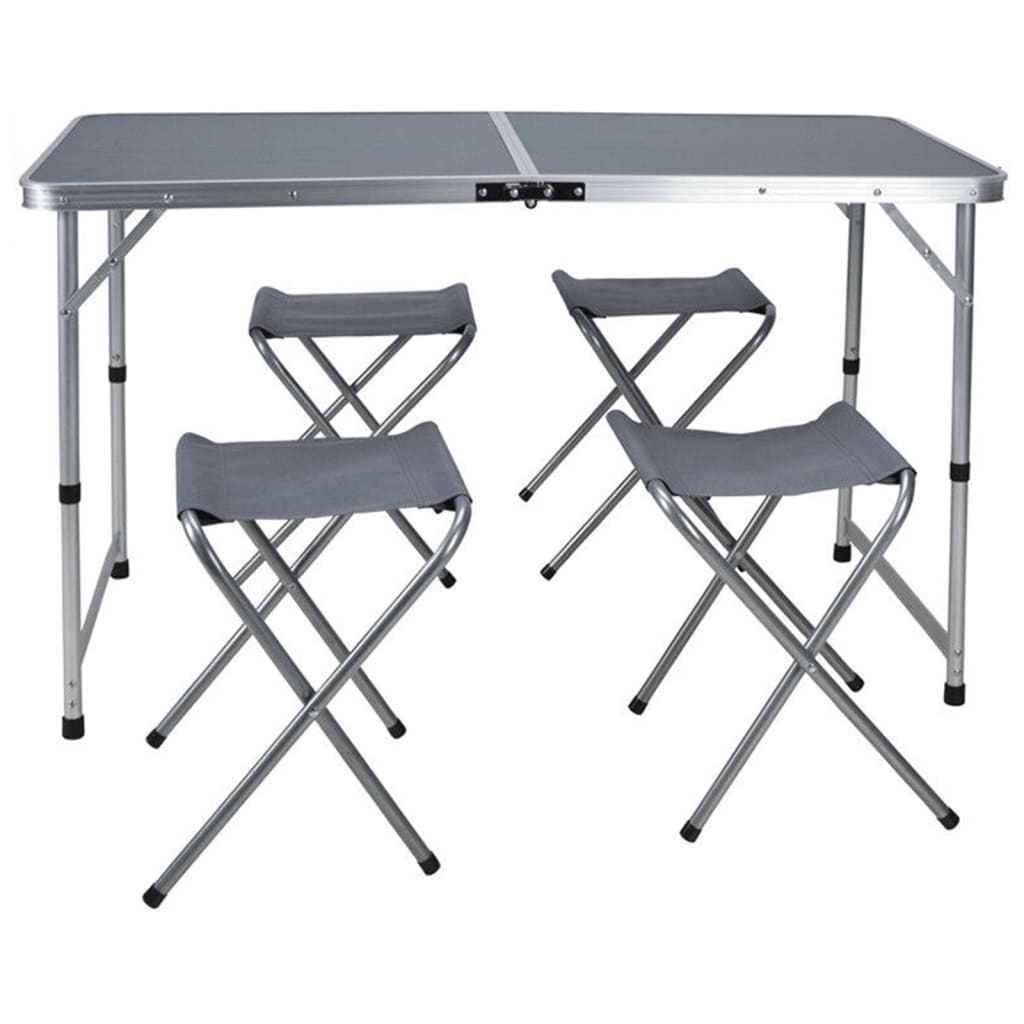 Redcliffs Table de camping pliante avec 4 chaises 120x60x70 cm gris