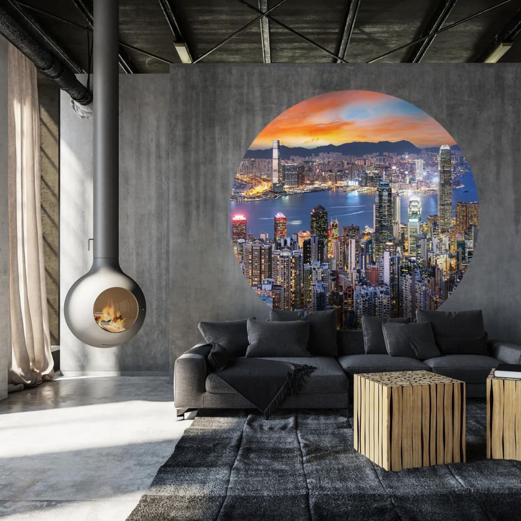 WallArt Behangcirkel Skyline by Night 142,5 cm