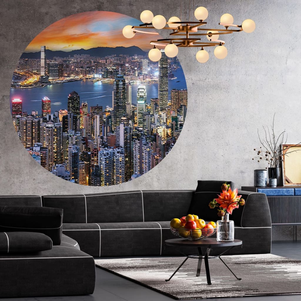 WallArt Behangcirkel Skyline by Night 142,5 cm