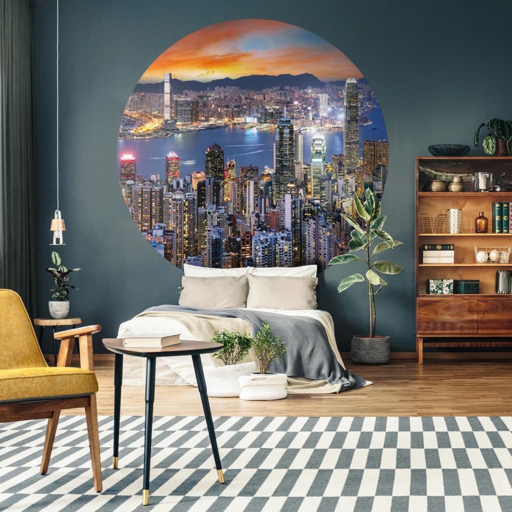 WallArt Behangcirkel Skyline by Night 142,5 cm