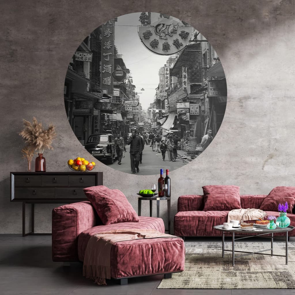 WallArt Behangcirkel Hong Kong the Old Days 142,5 cm