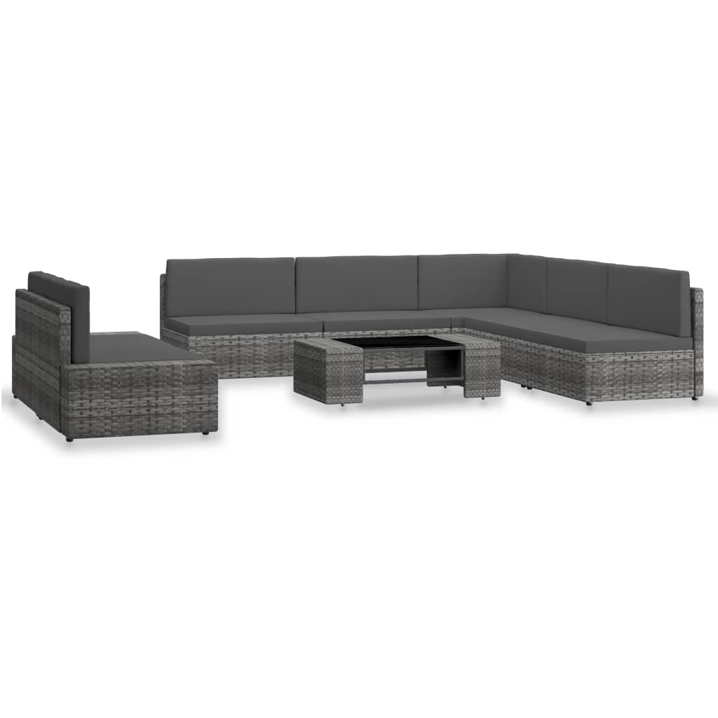 7-delige Loungeset poly rattan grijs