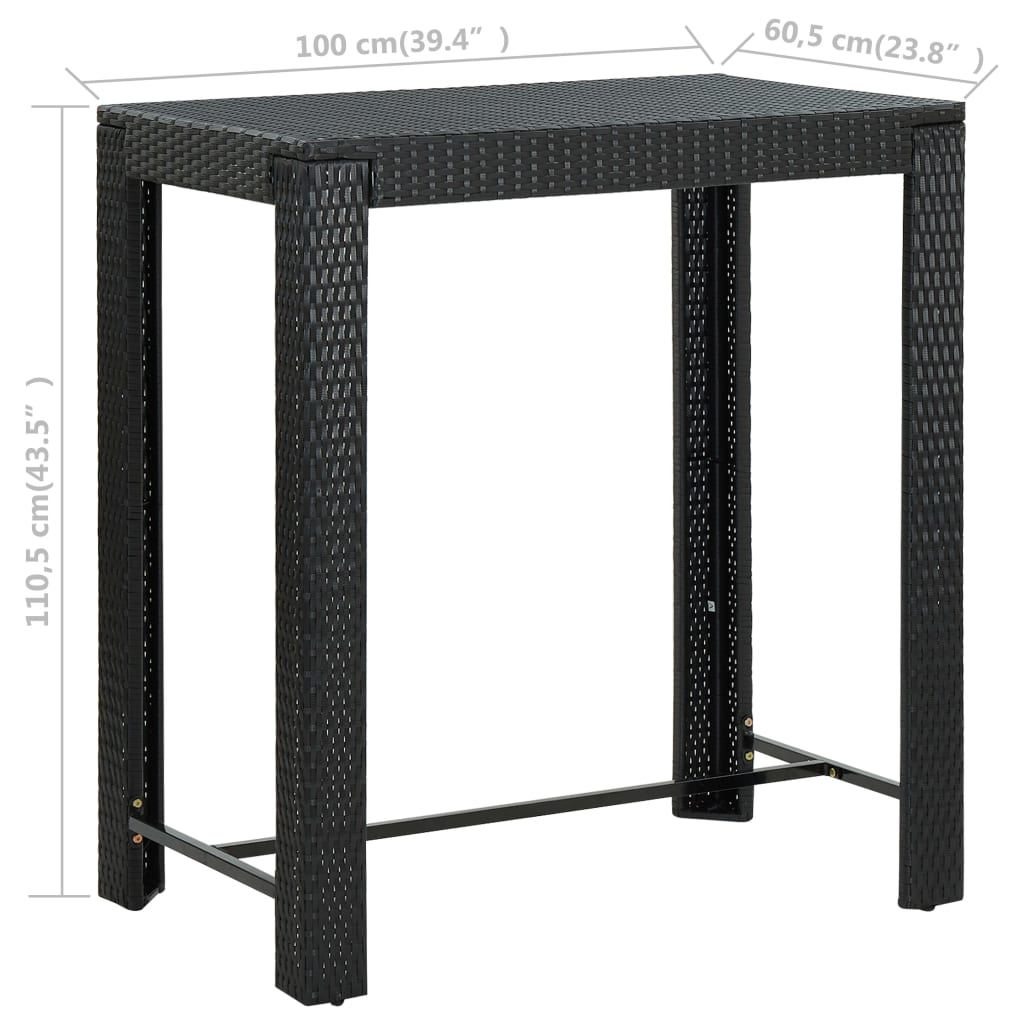 Table de bar de jardin 60,5x60,5x110,5 cm poly rotin