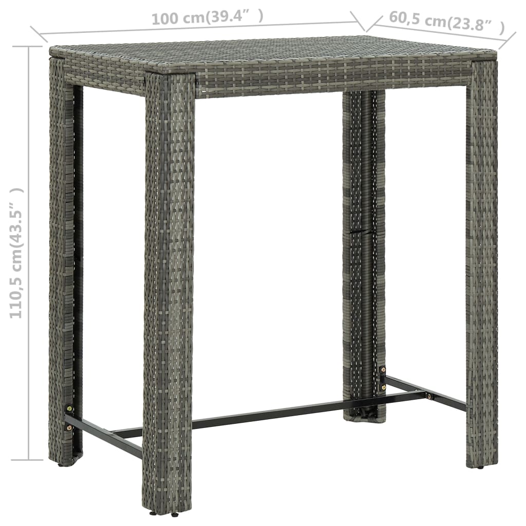 Table de bar de jardin 60,5x60,5x110,5 cm poly rotin