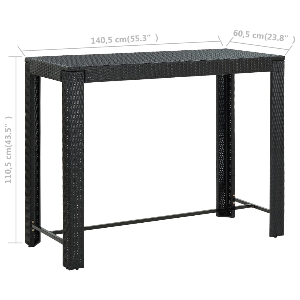 Table de bar de jardin 60,5x60,5x110,5 cm poly rotin