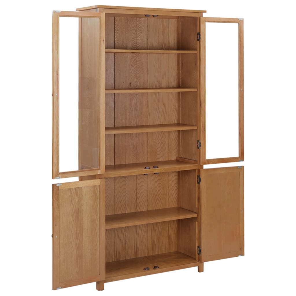 Boekenkast met 4 deuren 90x35x200 cm massief eikenhout en glas