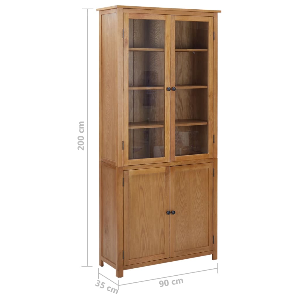 Boekenkast met 4 deuren 90x35x200 cm massief eikenhout en glas