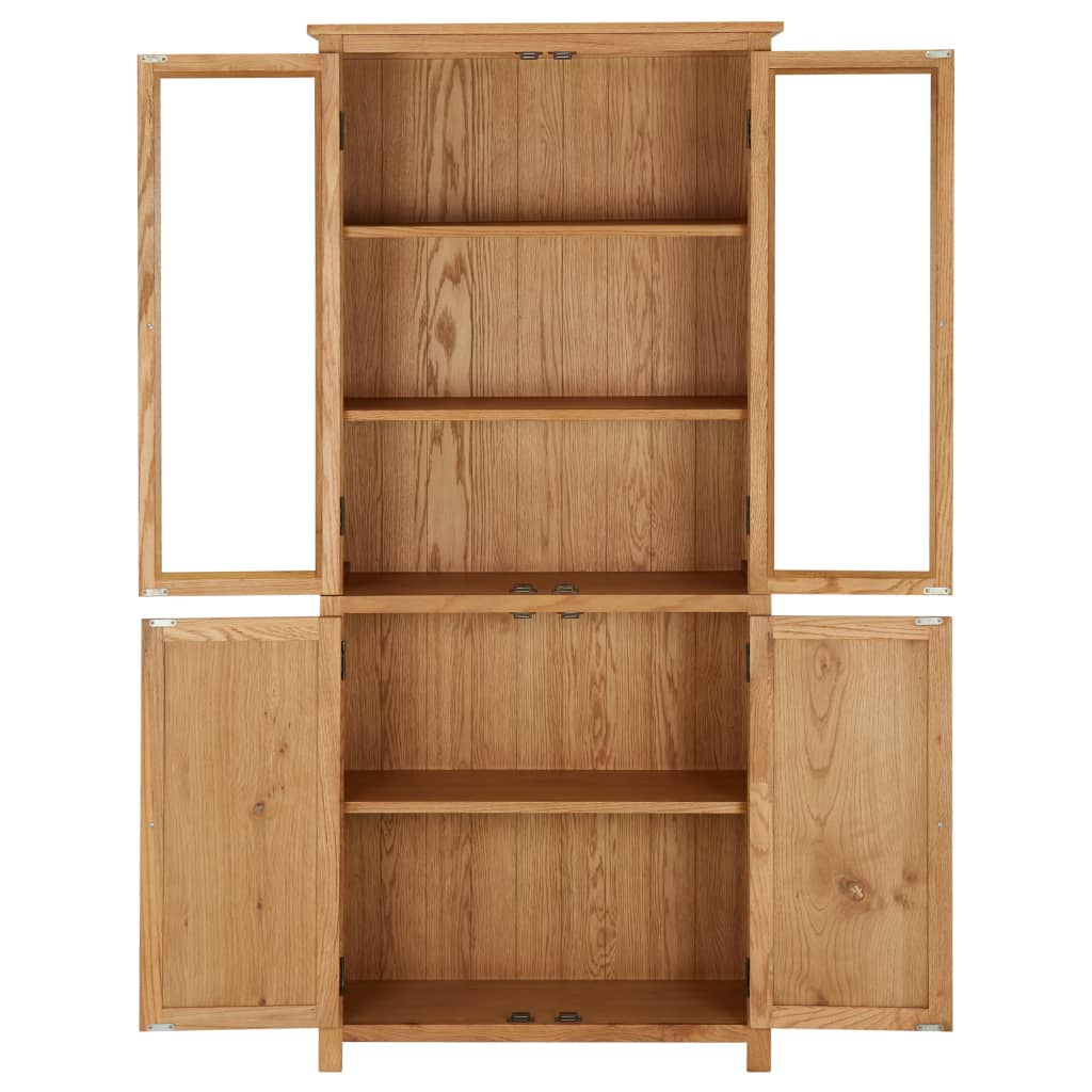 Boekenkast met 4 deuren 90x35x200 cm massief eikenhout en glas