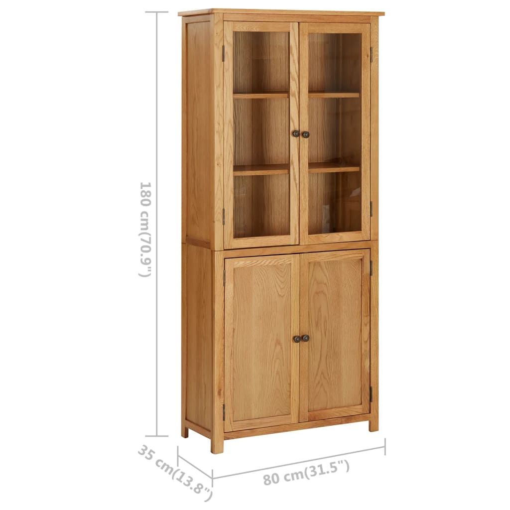 Boekenkast met 4 deuren 90x35x200 cm massief eikenhout en glas