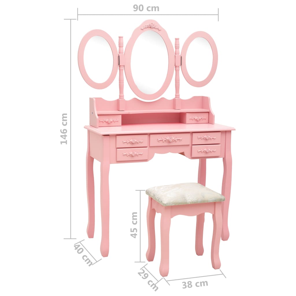 Coiffeuse avec tabouret et triple miroir