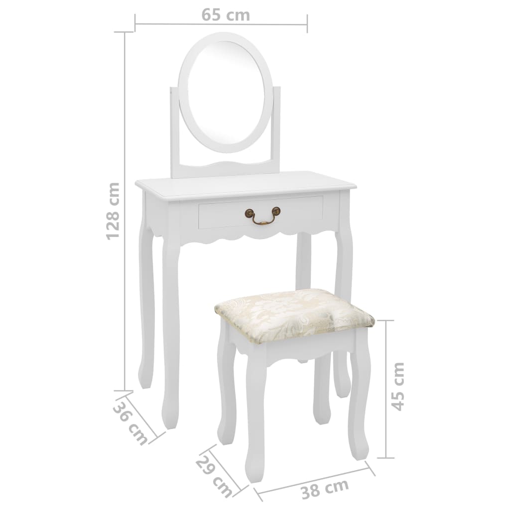 Coiffeuse avec tabouret 65x36x128 cm bois de paulownia MDF