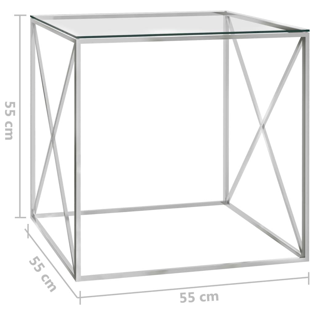 Table basse 55x55x55 cm en acier inoxydable et verre doré