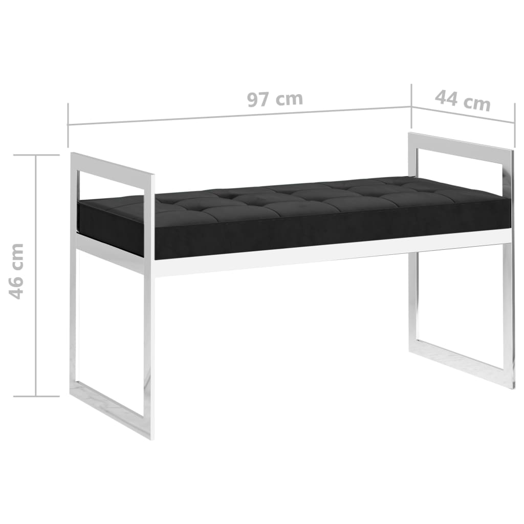 Banquette 97 cm velours et inox noir