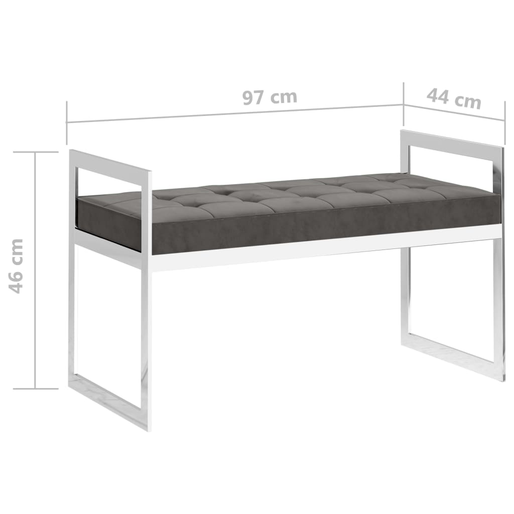 Banquette 97 cm velours et inox noir