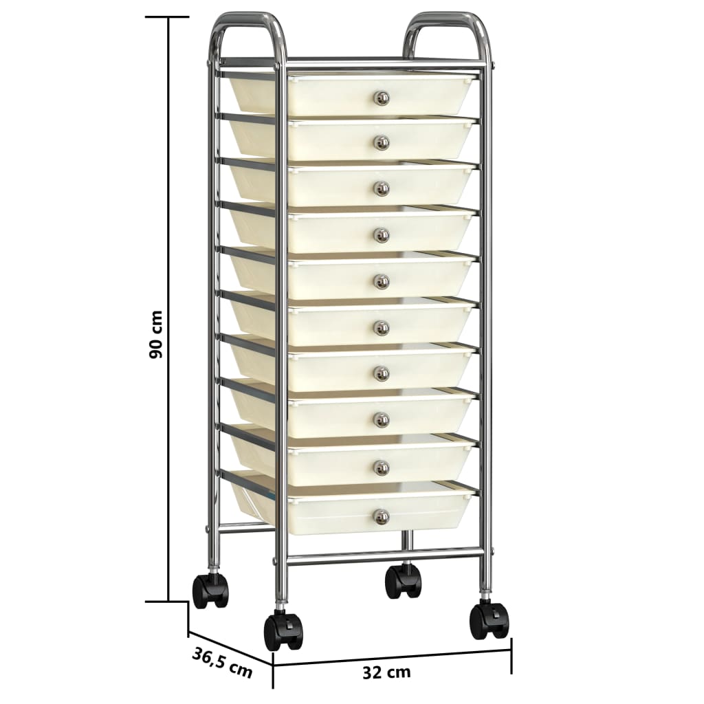 Chariot de rangement avec 10 tiroirs, mobile en plastique