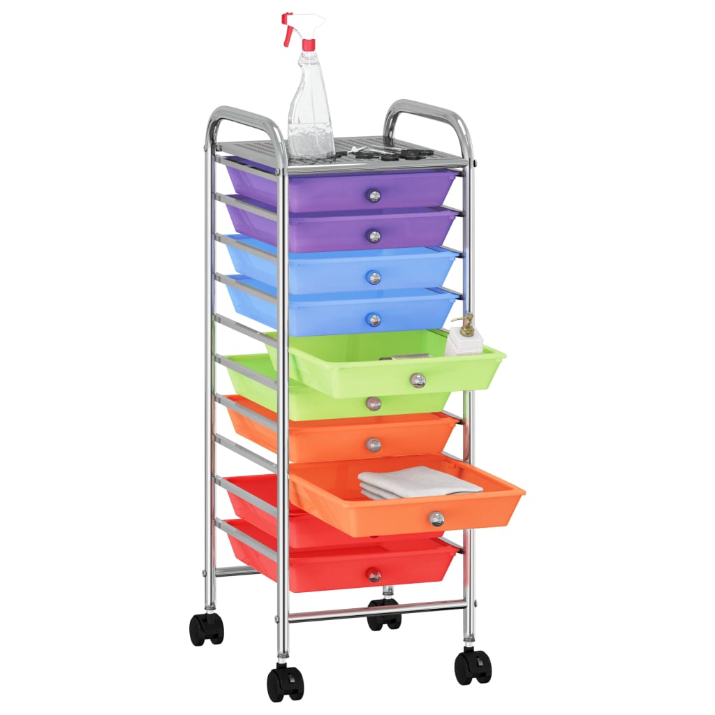 Chariot de rangement avec 10 tiroirs, mobile en plastique