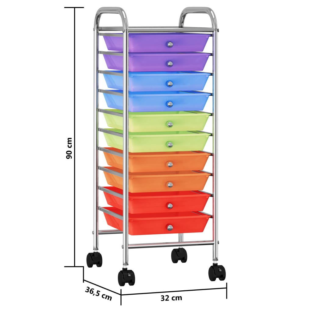 Chariot de rangement avec 10 tiroirs, mobile en plastique