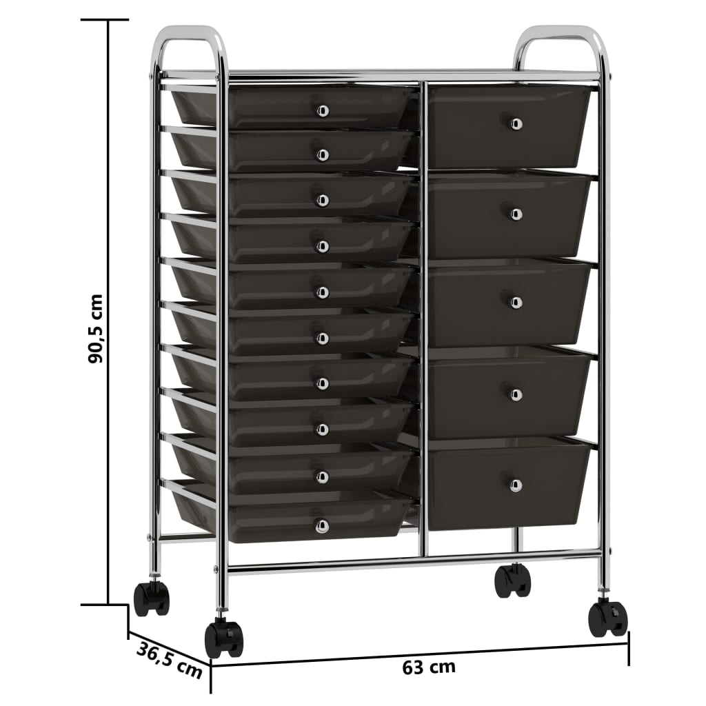 Chariot de rangement avec 10 tiroirs, mobile en plastique