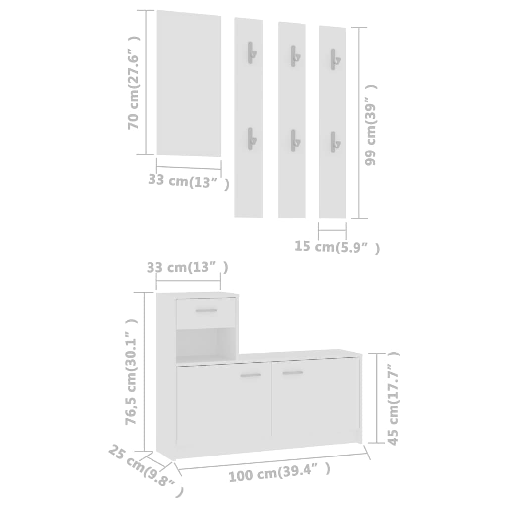 Ensemble de meubles d'entrée 100x25x76,5 cm bois fini