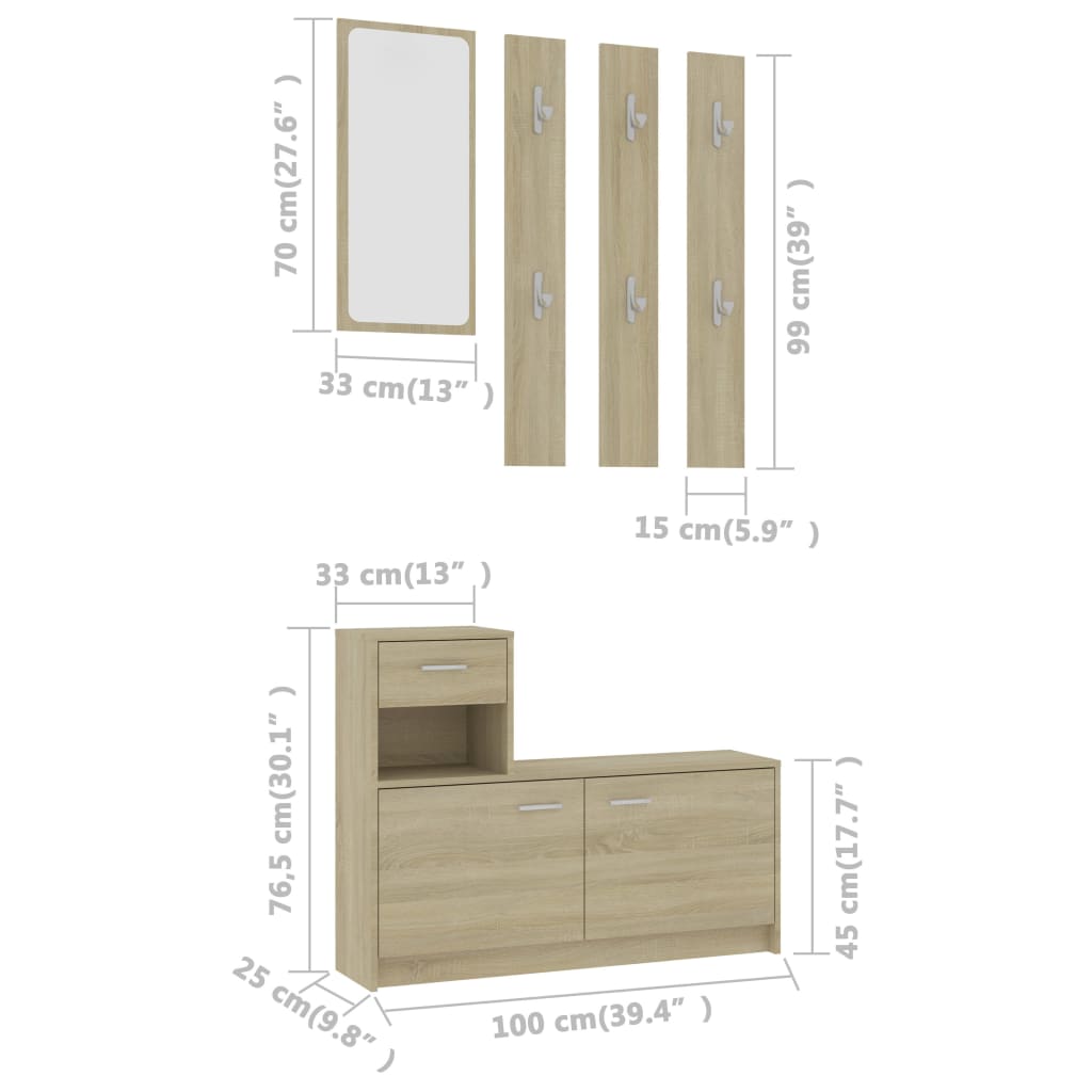 Ensemble de meubles d'entrée 100x25x76,5 cm bois fini