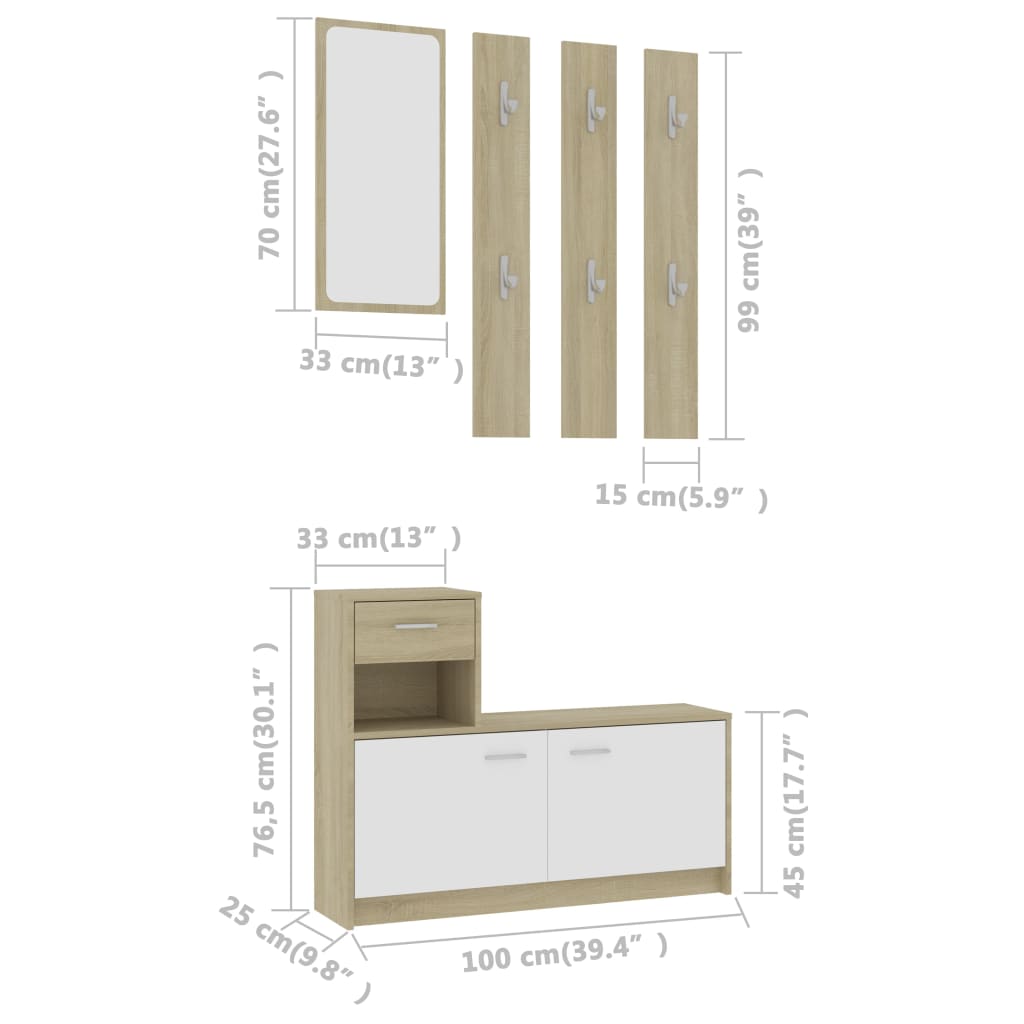 Ensemble de meubles d'entrée 100x25x76,5 cm bois fini