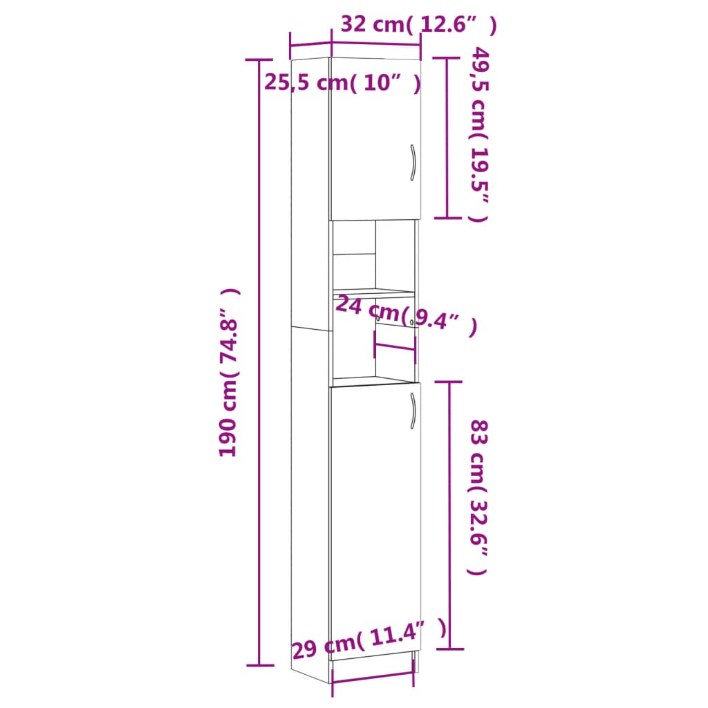 Badkamerkast 32x25,5x190 cm bewerkt hout eikenkleurig