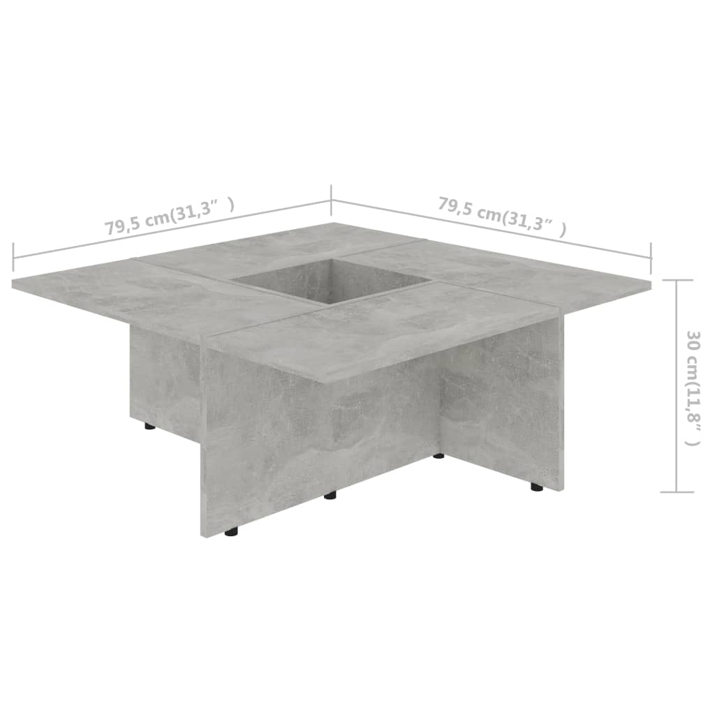 Table basse 79,5x79,5x30 cm bois fini gris brillant