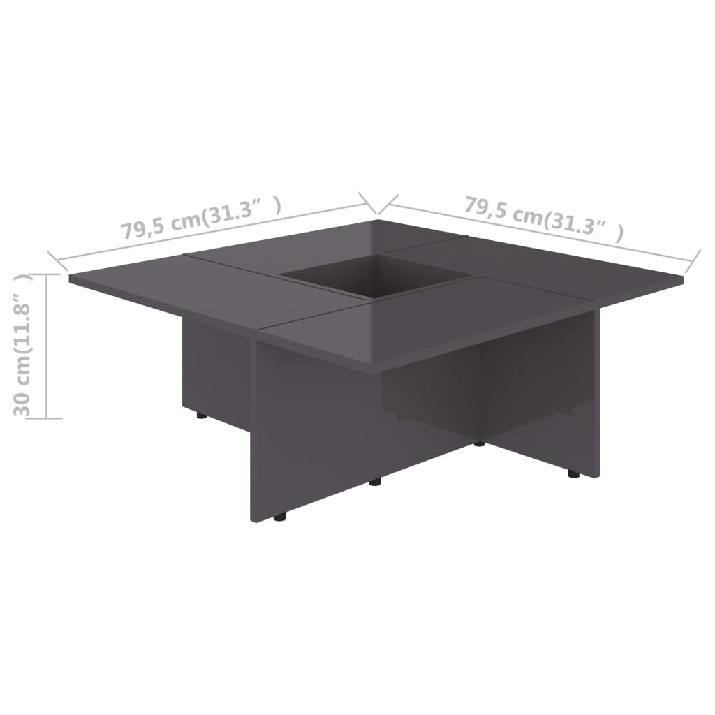 Salontafel 79,5x79,5x30 cm bewerkt hout hoogglans grijs