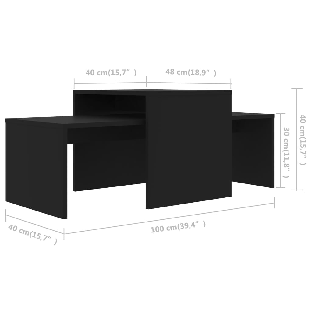 Ensemble table basse 100x48x40 cm en bois travaillé