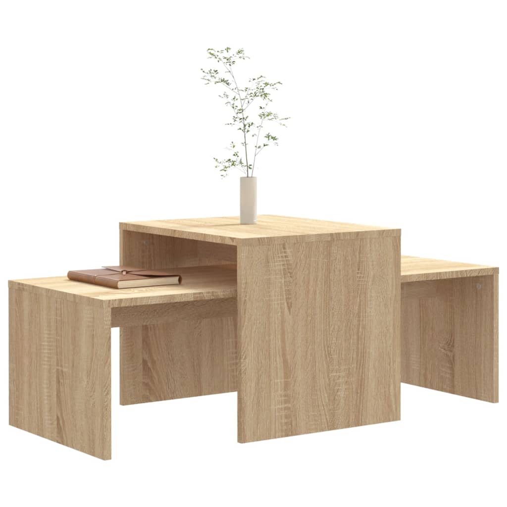 Ensemble table basse 100x48x40 cm en bois travaillé