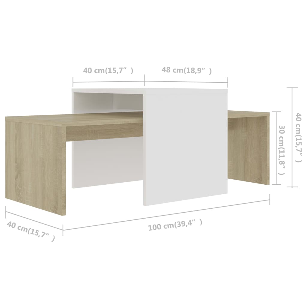 Ensemble table basse 100x48x40 cm en bois travaillé